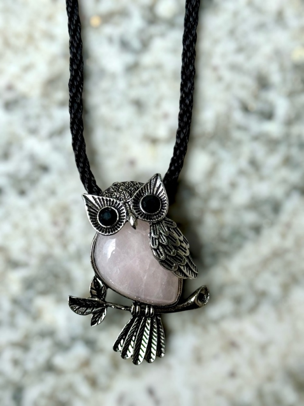 Rose Quartz Owl Pendant Necklace
